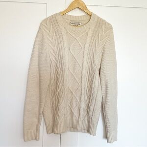 Abercrombie & Fitch Cable Crew Knit Sweater Large cream Ivory neutral fair isle